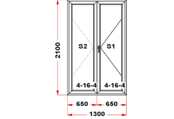 Балконная дверь двухстворчатая на террасу в коттедж 2100*1300мм